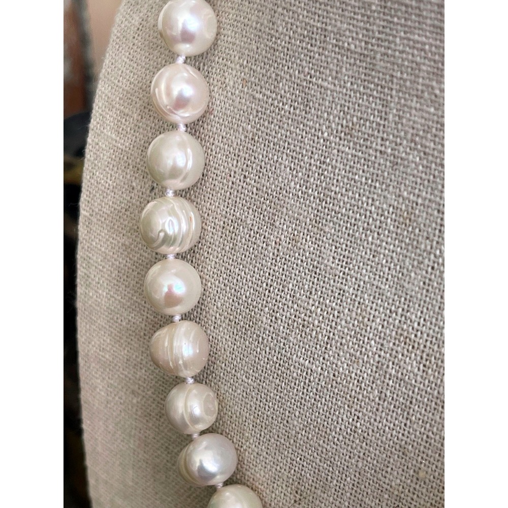 14K Gold Clasp Cultured Freshwater Pearl Knotted Baroque Necklace 18" 9.8mm - Picture 4 of 7